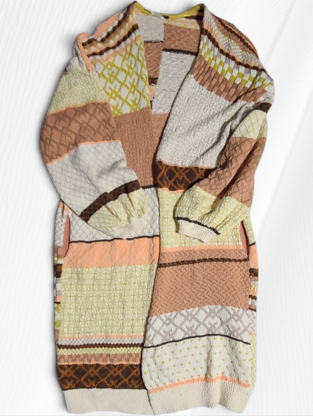 Free People Love and Kisses Patchwork Duster Cardigan Knit Sweater XS